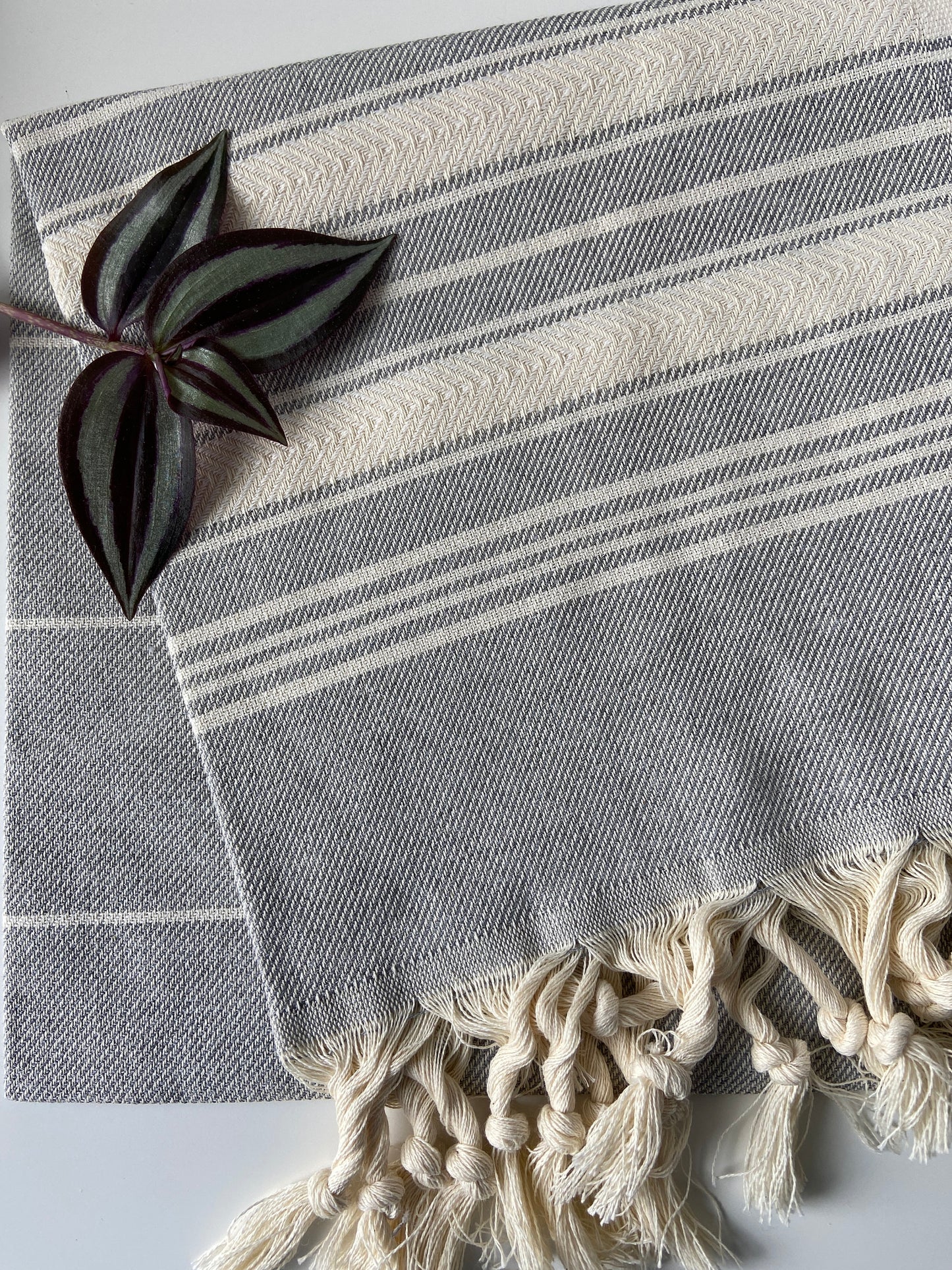 Striped Design Tea Towel - Grey Kitchen Towel - Bathroom Hand Towel - Cotton Towel