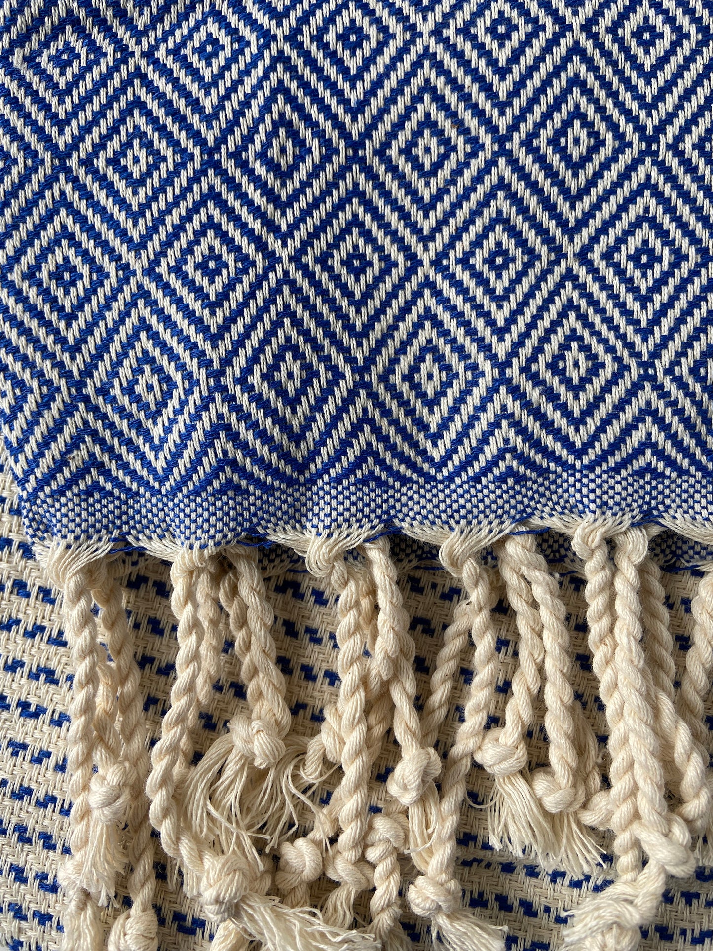 Diamond Striped Design Blue Hand Towel - Kitchen Towel - Bathroom Hand Towel - Cotton Towel