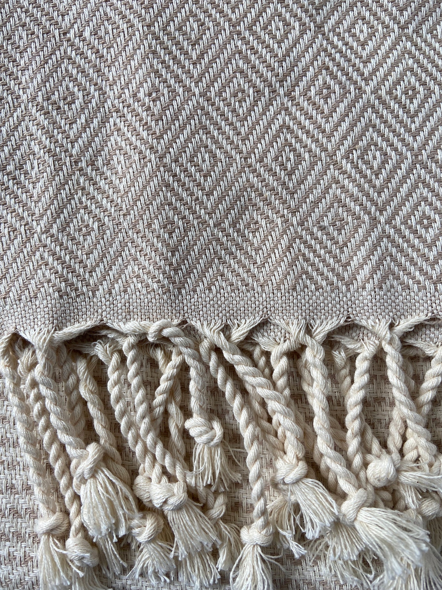 Diamond Striped Design Cream Hand Towel - Kitchen Towel - Bathroom Hand Towel - Cotton Towel