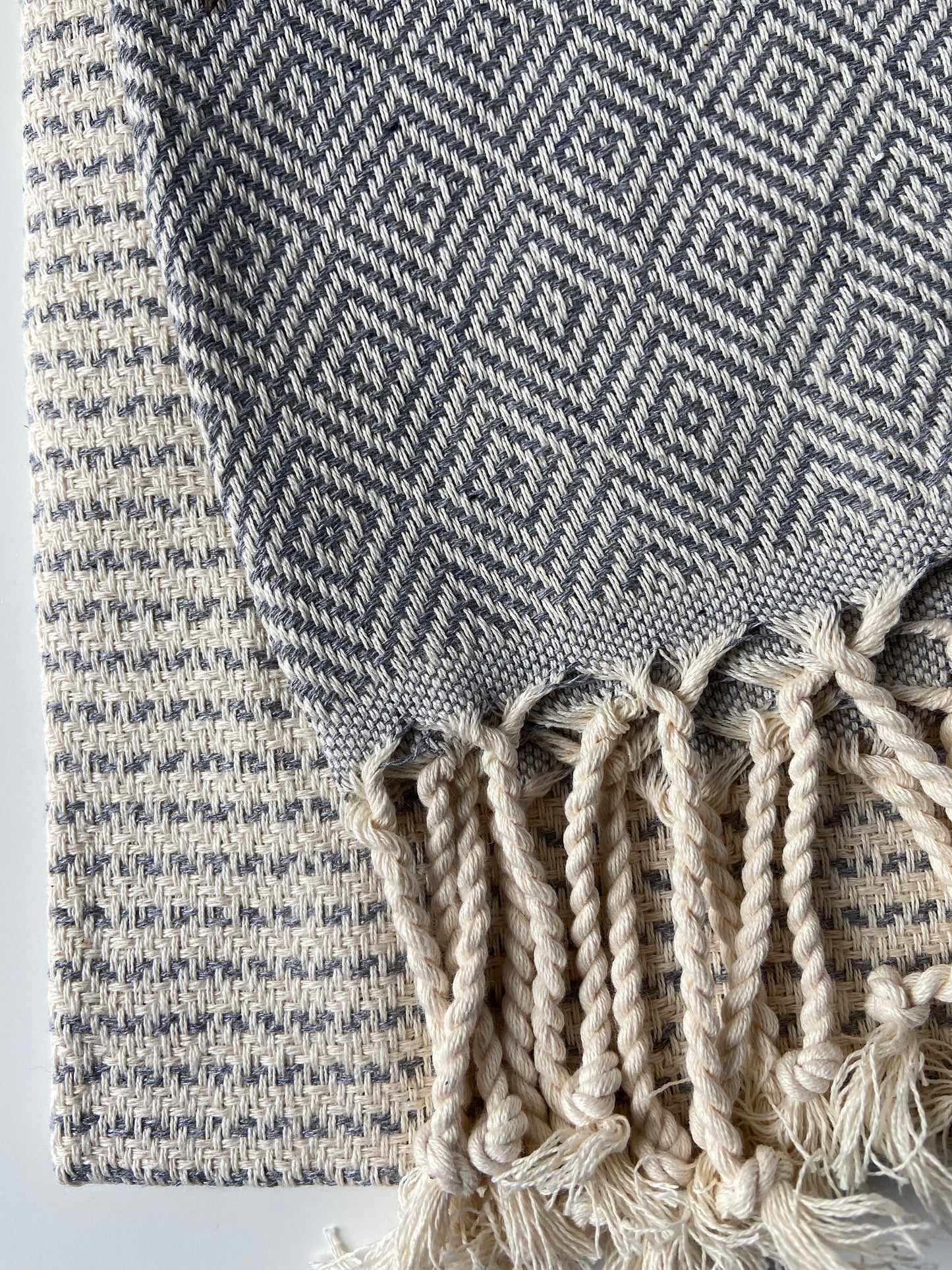 Diamond Striped Design Grey Hand Towel - Kitchen Towel - Bathroom Hand Towel - Cotton Towel