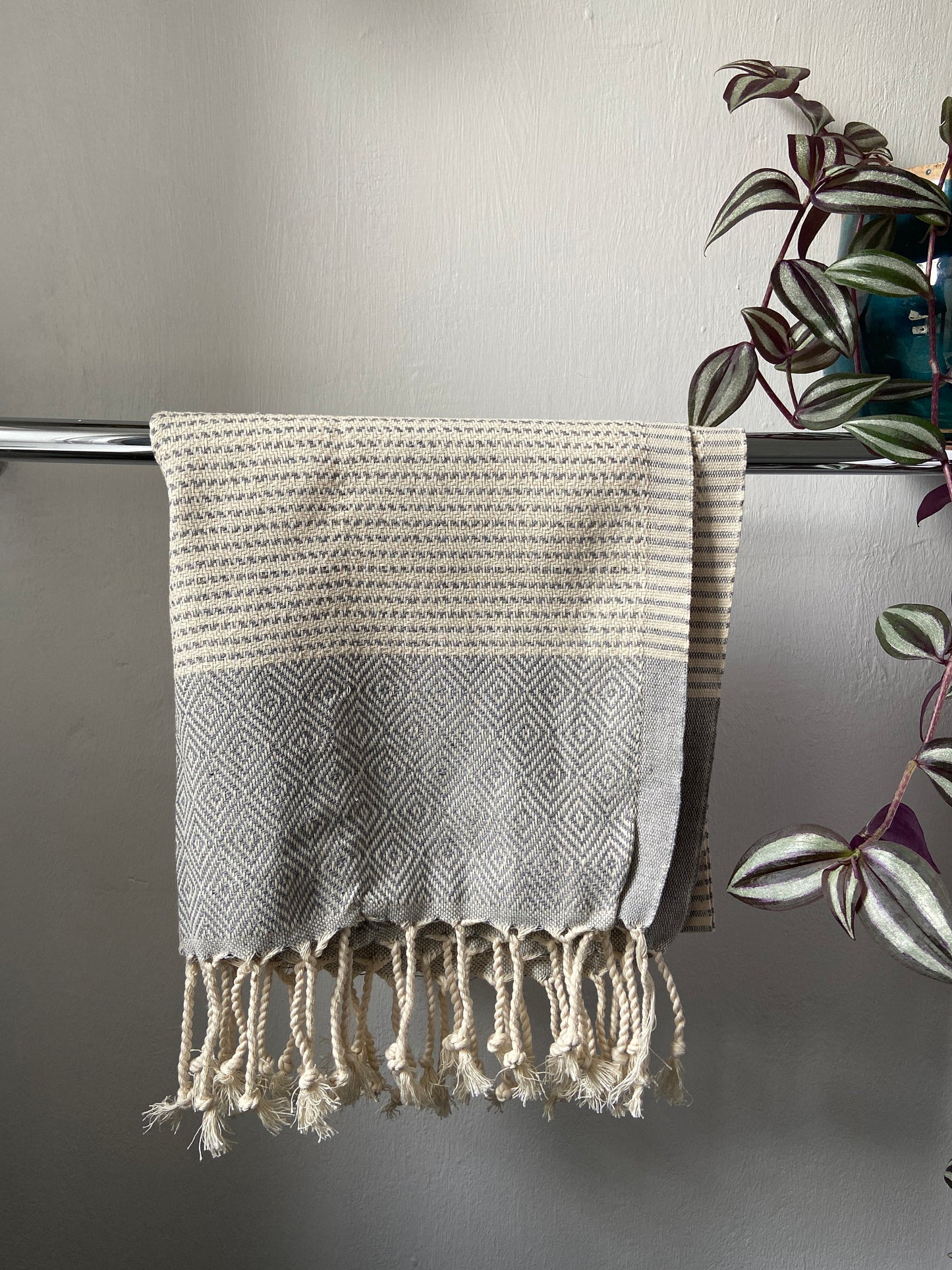 Diamond Striped Design Grey Hand Towel - Kitchen Towel - Bathroom Hand Towel - Cotton Towel