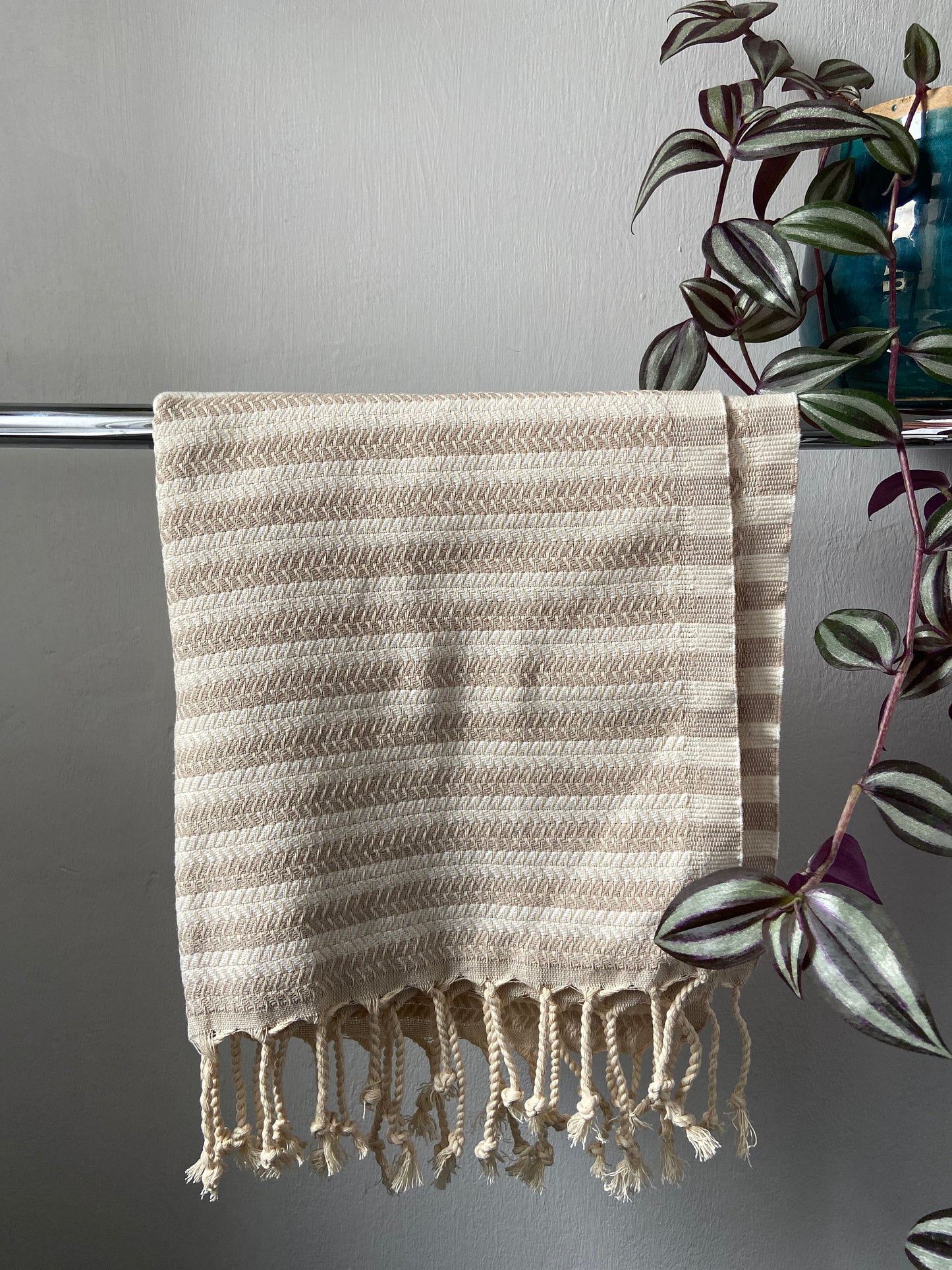 Striped Design Cream Hand Towel - Kitchen Towel - Bathroom Hand Towel - Cotton Towel