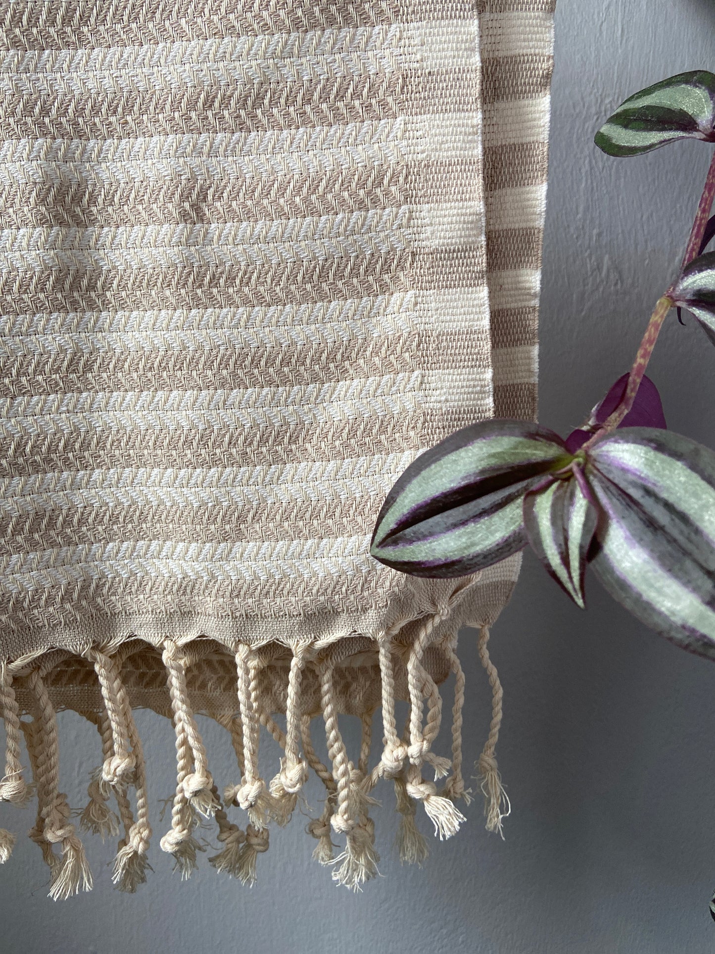 Striped Design Cream Hand Towel - Kitchen Towel - Bathroom Hand Towel - Cotton Towel