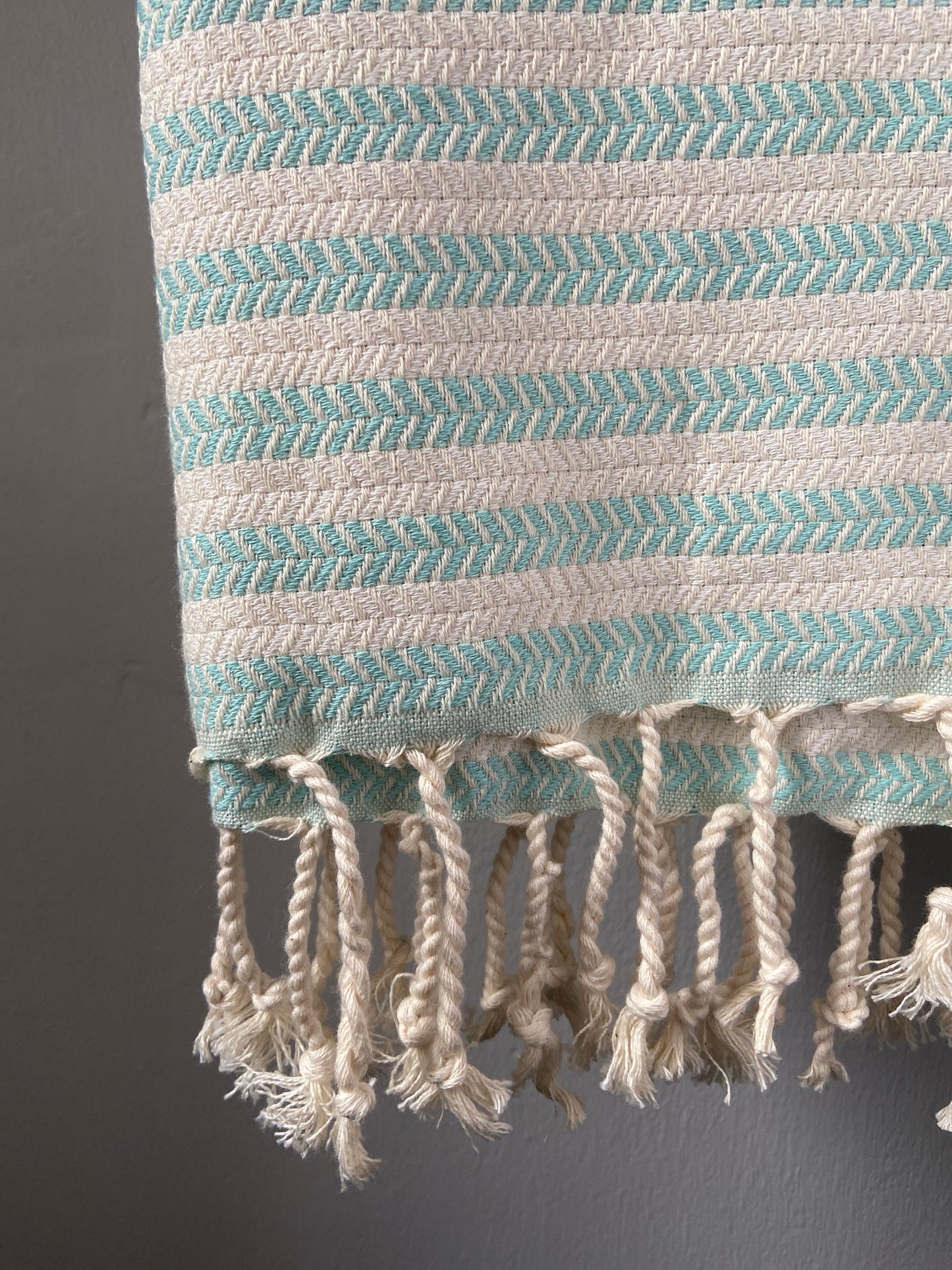 Striped Design Turquoise Hand Towel - Kitchen Towel - Bathroom Hand Towel - Cotton Towel