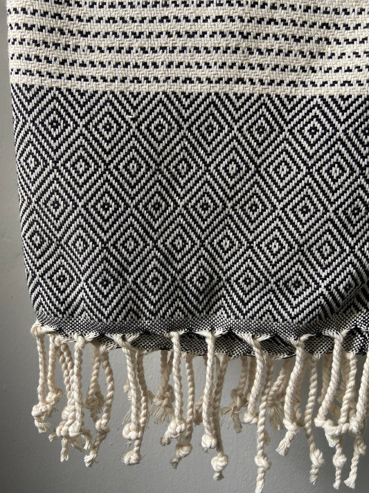 Diamond Striped Design Black Hand Towel - Kitchen Towel - Bathroom Hand Towel - Cotton Towel