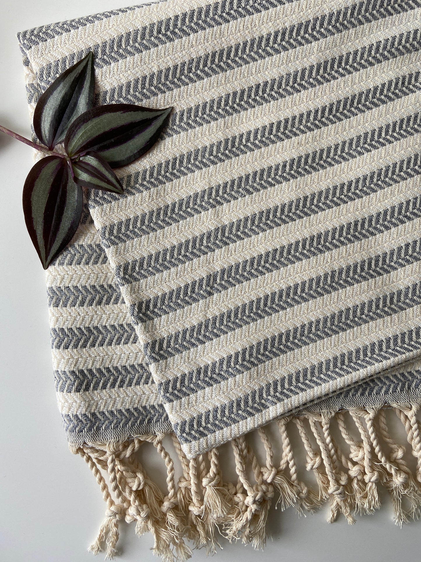 Striped Design Grey Hand Towel - Kitchen Towel - Bathroom Hand Towel - Cotton Towel